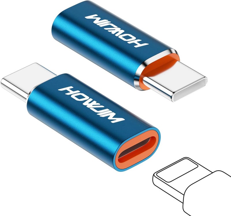 HOWJIM Light-ning to USB C Adapter 2Pack,PD/QC Fast Charging Data Transfer,USB C Charger Converter Cable for Phone 17/16/15 Serie,Pad Pro,G-alaxy,X-peria,Not for Headphones/OTG/Flash Drive/A-pple Pencil Blue - Image 1